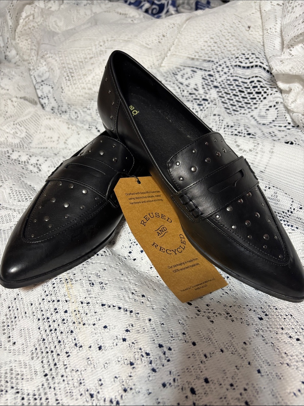 FRYE AND CO. Black Studded 100% Recycled material Women's Loafers
